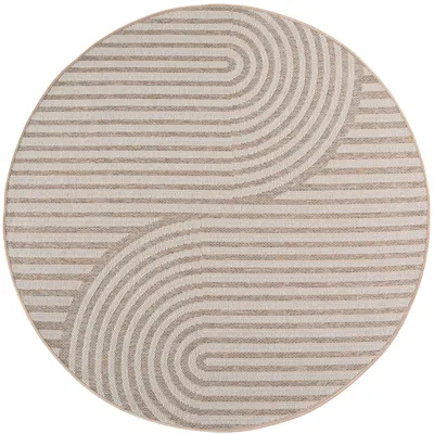 Imagen del producto de Alfombra para exteriores estilo bohemio, ideal para salón, balcón o terraza, color beige, 160x160 cm, forma redonda
