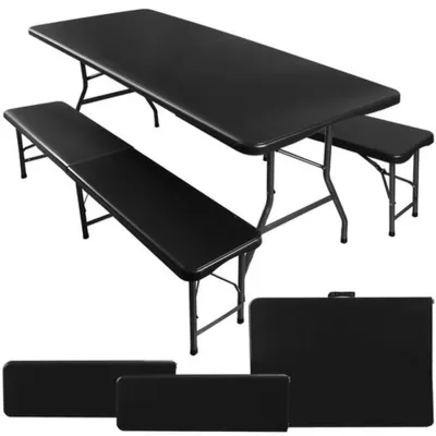 Produktbild von Klappbarer Gartentisch 180 cm + 2 Bänke - schwarz