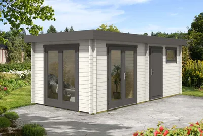 Produktbild von Alpholz Gartenhaus Vönix-40 aus Massiv-holz, Gerätehaus mit 40 mm Wandstärke, Garten Holzhaus inklusive Montagematerial, Geräteschuppen Größe: 598 x 300 cm, Flachdach