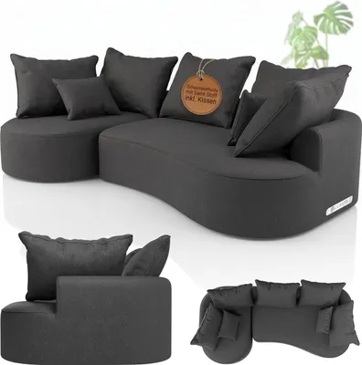 Produktbild von Juskys Sofa Tirano - modernes Samt Ecksofa, Dunkelgrau Couch mit Ottomane links