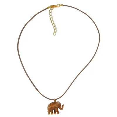 Produktbild von Kette 23x17x9mm Elefant mini Kunststoff hellbraun-glänzend Kordel braun 40cm braun 23x17x9mm