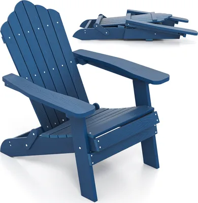 Produktbild von COSTWAY Adirondack Stuhl Gartensessel klappbar wetterfest, Adirondack Chair mit hoher Rückenlehne & Breiten Armlehnen Kunststoff bis 180kg Marine