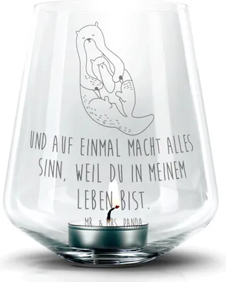 Produktbild von Mr. & Mrs. Panda Windlicht Glas Otter Kind - Transparent - Geschenk, Mutter, Familie, Teelichthalter, Tochter, Laterne, Baby, Kerzenhalter, Mama, Kerzenglas