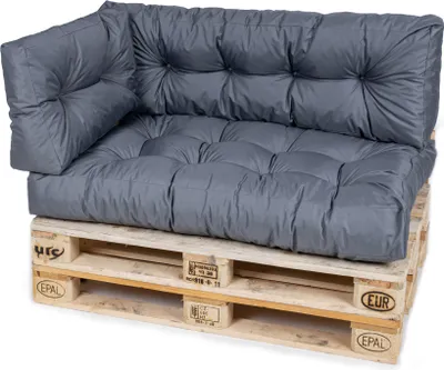 Produktbild von TexDeko Garden Palettenkissen 120x80x18cm wasserabweisend gesteppt Sitzauflage für Europaletten, UV-beständig (3-TLG Set, Grau)
