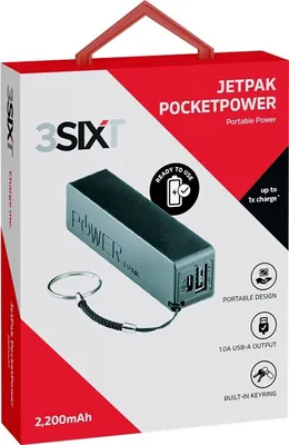 Produktbild von 3SIXT 41235 Jetpak Pocket Power 2.200mAh der Notfall-Akku Powerpack im Schlüsselanhängerformat