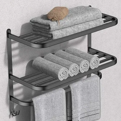 Productafbeelding van Famanu Handdoekhouder Zwart - Wandhouder van roestvrij staal voor badkamer en keuken