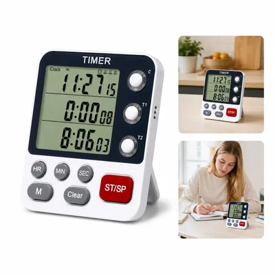 Produktbild von Digitaler Küchen-Timer 3 Kanäle, Ständer, großes Display, Multi-Lebensmittel-Timer, magnetisch, 3-stufige Lautstärke