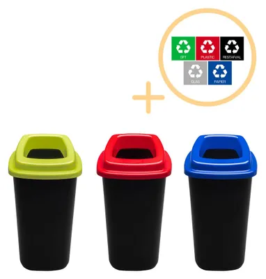 Produktbild von Plafor Sortierbehälter 28l – 3er-Set – Blau/Grün/Rot + Aufkleber-Set