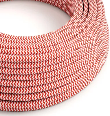 Immagine prodotto di Creative-Cables Cavo elettrico rivestito in tessuto, 2 x 0,75 mm², 1 m, ZigZag Rosso-Bianco RZ09, Rotondo, effetto seta