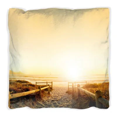 Produktbild von Wallario Premium Kissen, weiche Oberfläche, mit Motiv Strand in Südafrika II - Himmel in orange, Größe: 40 x 40 cm, mit weißer Rückseite