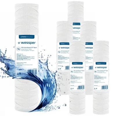 Produktbild von Wessper 6er Set 10-Zoll Sediment-Wasserfilter 10µm – Wickelfilter, Filterkerze Trinkwasser