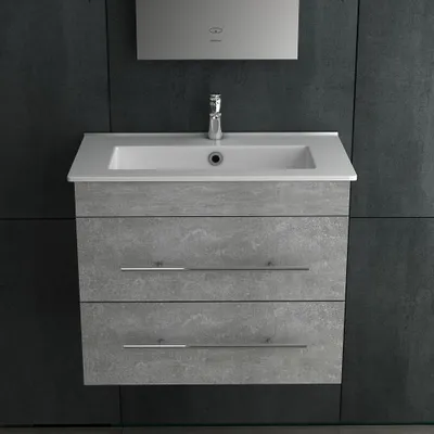 Produktbild von Alpenberger Waschbecken Badezimmer Waschtisch mit Unterschrank 60 cm Breit Hängend | Gäste WC Waschbecken mit Unterschrank Bad Möbel Modern Set | Kleiner Waschbeckenunterschrank Grau