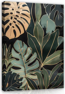 Zdjęcie produktu dla Pictures Leaves Green Gold Nature 100x75 cm XXL obraz na płótnie canvas fototapeta do salonu sypialnia