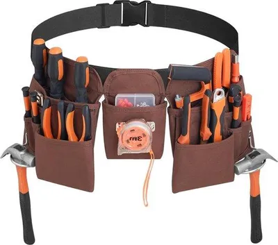 Immagine prodotto di Cintura porta attrezzi per carichi pesanti con 19 tasche e chiusura rapida - Ideale per elettricisti e falegnami
