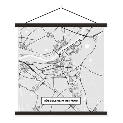 Produktbild von MuchoWow® Textilposter Karte - Rüsselsheim Am Main - Deutschland - Stadtplan - Karte 120x120 cm mit schwarzem Rahmen - Aufhängungsset