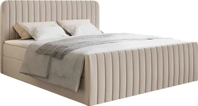 Obrázek produktu pro Selsey Saliano - Skříňová postel 200x200 s postelí, topperem a žinylkovým potahem, béžová barva