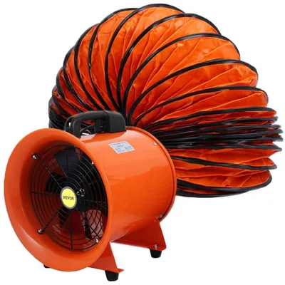 Productafbeelding van Baulüfter 520 W, axiale ventilator, 3300 tpm. Axiale ventilator, 300 mm diameter. Windmachine met 5 meter PVC-slang, 3900 m3/h luchtstroom. Industriële ventilator voor koeling, ventilatie en droging