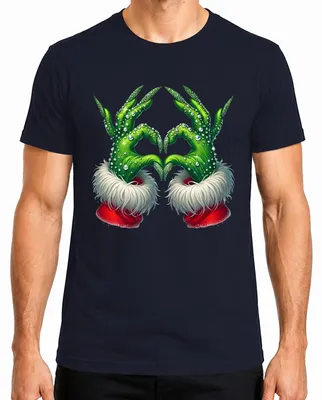 Produktbild von Grinch Hände Herz Glitzer Weihnachten Xmas Ugly Christmas Sweater Herren T-Shirt, Navy, 3XL