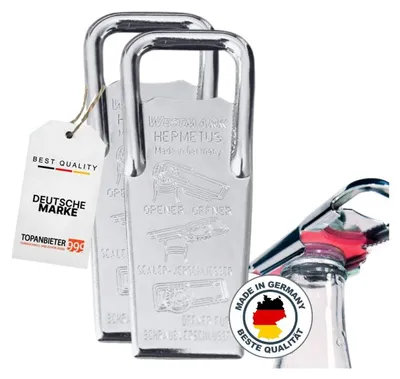 Produktbild von Flaschenöffner Hermetus 2er Set aus Stahl - 3 in 1 Kapselheber, Hergestellt in Deutschland, Schraubverschlussöffner und Flaschenverschließer