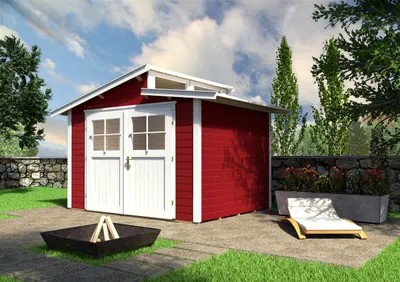Produktbild von WEKA 226.3021.13400 Gartenhaus/Blockbohlenhaus Luna mit Doppeltür ; Größe: 3 ; Farbgebung: Schwedenrot ; Wandstärke: 21 mm ; Maße (LxBxH): 295 cm x 209 cm x 252 cm ; Seitenwandhöhe: 197 cm