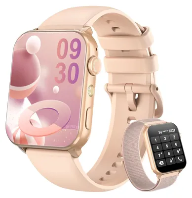 Produktbild von Blackview Smartwatch Damen Bluetooth Anrufe LED Leuchten 2 Armbänder Silikon Nylon Sportuhr Puls Schlaf SpO2 Schritte Kalorien Kilometer Monitor 350mA