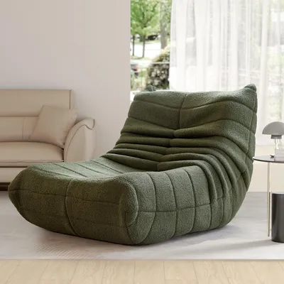 Image de MODFU Fauteuil-lit relax avec dossier, canapé Lazy, meuble rembourré en mousse, chaise de méditation pliable pour salon, Vert