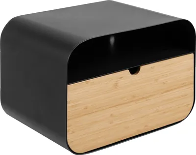 Produktbild von Hänge-Nachttisch >Joliet< mit Schublade, in schwarz / Bambus - 35x23x25cm (BxHxT)