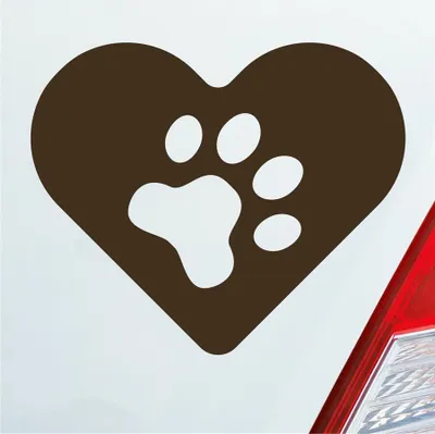 Produktbild von Auto Aufkleber Hund Herz Liebe Pfote Dog Heart KFZ 11,5x9,5 cm Braun Sticker Heckscheibenaufkleber