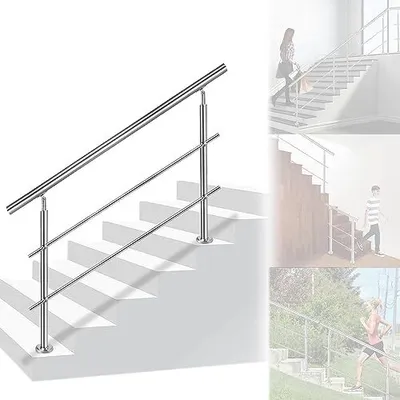 Obrázek produktu pro ACXIN zábradlí zábradlí na schodiště Ø 42 mm nerezové zábradlí zábradlí na terasu montážní sada na podlahu schodiště (200 cm, 2 příčné vzpěry)