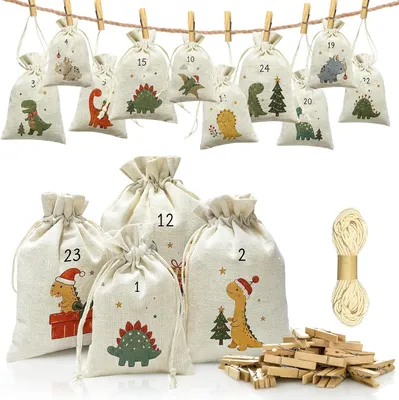 Immagine prodotto di Calendario dell'Avvento fai-da-te da riempire - Tessuto - 24 sacchetti per il calendario dell'Avvento per bambini - 3 diverse dimensioni di sacchetti