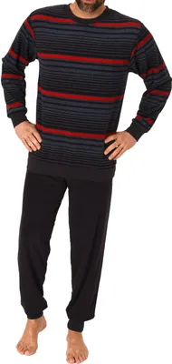 Produktbild von Edel aussehender Herren Frottee Schlafanzug langarm Pyjama mit Bündchen ; rot , 48