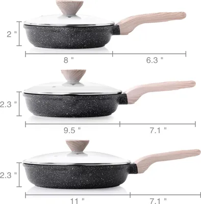 Produktbild von Antihaft-Pfannenset mit Deckel - Gesund und Ungiftig - 3 Stück - 20/24/28 cm