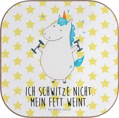 Produktbild von Mr. & Mrs. Panda Flaschenuntersetzer Einhorn Fitness - Weiß - Geschenk, gläseruntersetzer, Unicorn, Einhörner, Untersetzer für Gläser, Holzuntersetzer, Gym, unterleger