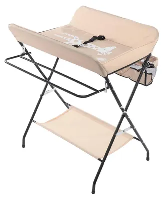 Produktbild von Faltbarer Wickeltisch - Tragbar - Belastbar bis 15 kg - Aufbewahrungskorb - Sicherheitsgurt - Metallgestell - Khaki