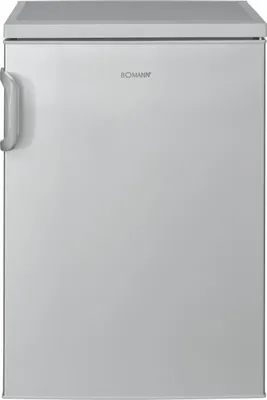 A front view of a silver refrigerator with a silver handle on the left side.