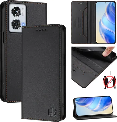 Immagine prodotto di Custodia in pelle per Motorola Edge 50 Fusion, flip case con slot per carte, portafoglio e supporto Nero