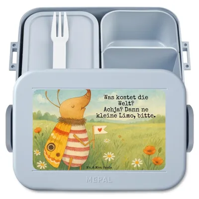 Produktbild von Mr. & Mrs. Panda Bento Box Nachtfalter Fähnchen Design - Blau Pastell - Geschenk, Snackdose, Tiere, Süß, Vesperbox, Spruch Lustig, Käfer, Bentobox, Was Kostet Die Welt