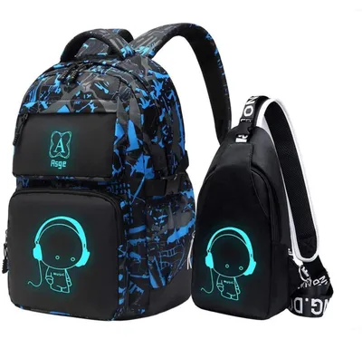 Image de Ensemble de sac à dos scolaire bleu, réfléchissant, imperméable, en tissu Oxford, pour garçons et filles, adolescents