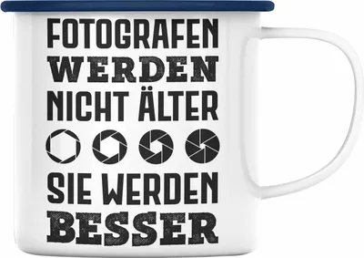 Produktbild von Trendation - Fotograf Emaille Tasse Zubehör Fotografie Geschenk Fotografieren Emaille Emaille Tasse Geschenkideen Lustiger Spruch (Blau)