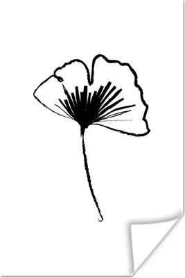 Produktbild von MuchoWow® Poster Strichzeichnung - Blume - Schwarz - Weiß 120x180 cm - Kunstposter