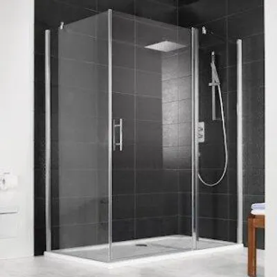 Produktbild von HSK 124180-41-100 Favorit Nova Drehtür an Nebenteil mit Seitenwand 1800x1950mm Chromoptik Mattierung Mittig