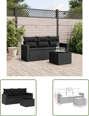 Produktbild von The Living Store 4-tlg. Garten-Sofagarnitur mit Kissen Schwarz Poly Rattan