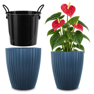 Obrázek produktu pro KADAX květináč, 30 cm s vložkou Stojan na květiny plastový modrý
