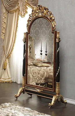 Produktbild von Casa Padrino Luxus Barock Standspiegel mit Rollen Braun / Schwarz / Gold / Silber 106 x 56 x H. 218 cm - Prunkvolle handgeschnitzte Barock Möbel - Luxus Qualität -  Italy
