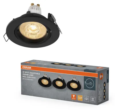 Image de 3 x Osram LED Einbaustrahler Spot Recess Twistlock Schwarz Ø8,5cm 2,6W GU10 230lm Warmweiß 2700K schwenkbar