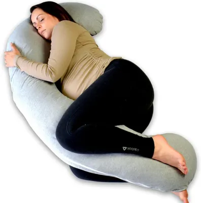 Immagine prodotto di Cuscino per gravidanza XXL a forma di J, 155x80 cm, con rivestimento in cotone jersey removibile, ideale per chi dorme su un lato