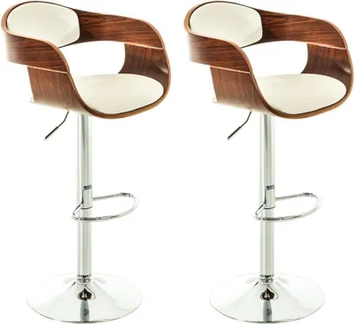 Produktbild von 2er-Set Kunstlederstühle - Designer-Hocker - Stufenlos verstellbar für optimalen Komfort | Farbe: Walnuss/Weiß