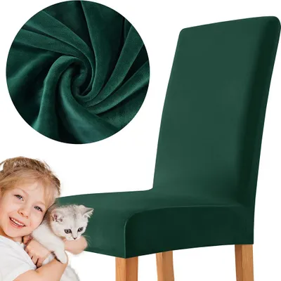 Produktbild von MEBLE ODNOWA, Stuhlhusse, Samt-Stuhlbezug, Standardgröße, Samt, Dunkelgrün, Velours, Elastisch, Stuhlbezüge, Stuhlhussen, Maschinenwaschbar