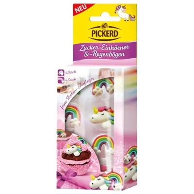 Zdjęcie produktu dla Pickerd cukrowe jednorożce i tęcze drobna dekoracja topper 15g