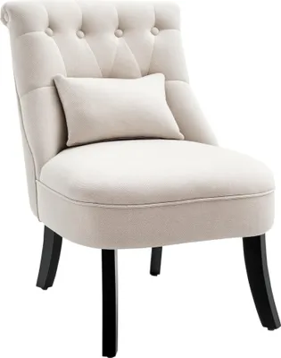 Produktbild von HOMCOM Relaxsessel, Sessel mit Rückenkissen, Loungesessel mit Leinenoptik, Holzbeine, für Wohnzimmer, Schlafzimmer, 52,5 x 69 x 77 cm, Cremeweiß